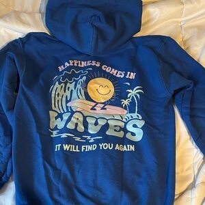 Gildan Blue Kids Hoodie with Surfing Sun Design